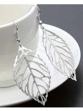 Filigree Silver Toned Leaf Earrings
